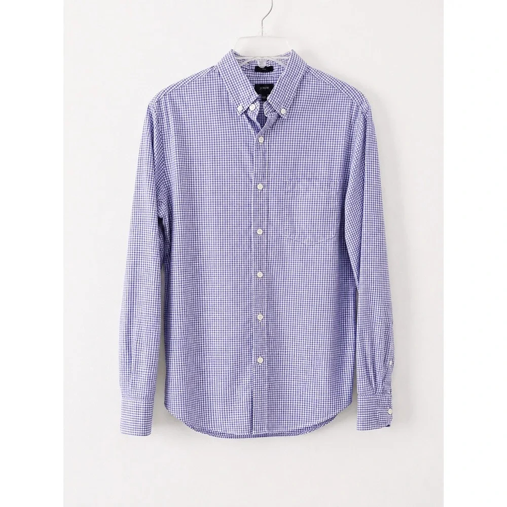 J.Crew Mens M Slim Fit Purple Gingham Shirt Preppy Ivy Old Money Classic